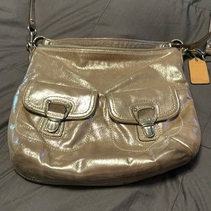 Coach Poppy Shimmer Gold Waxed Leather Swing Hobo Shoulder Handbag